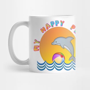 MY HAPPY PLACE Beach Sun Dolphin Waves Ball Illustration Mug